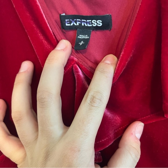 Express Velvet Red Ruffle Dress - Picture 2 of 4